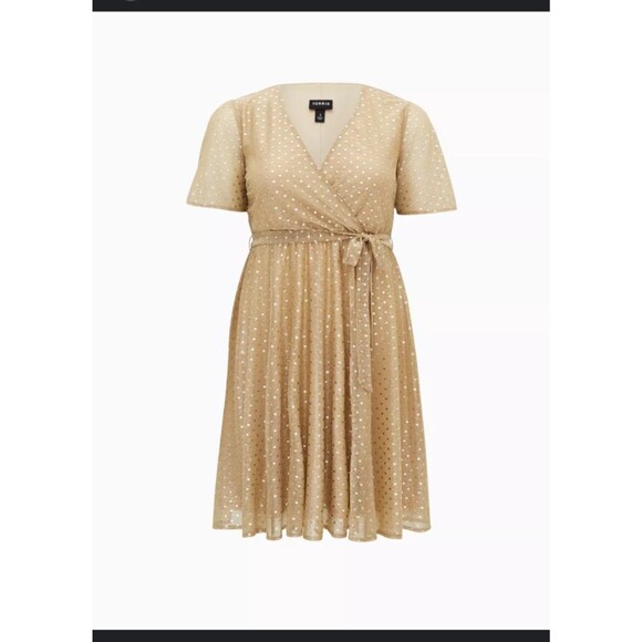 Torrid Dress Women's 2X Gold Metallic Polka Dots Mesh cocktail party with Straps - Picture 1 of 12